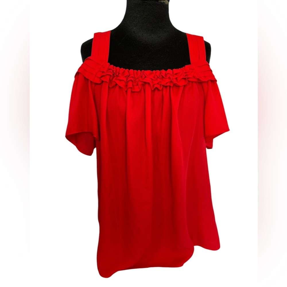 Sophie Max Studio Women’s Bright Red  M Blouse Cold Shoulder NWT MSRP 88 Dollars
